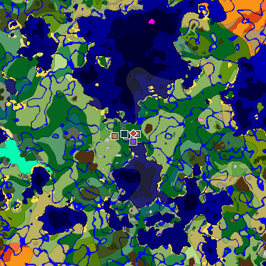 Predicted biome map of Java 1.21.4 seed 4383734083672895803 around estimated spawn