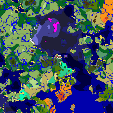 Predicted biome map of Java 1.21.4 seed -525994555647109110 around estimated spawn