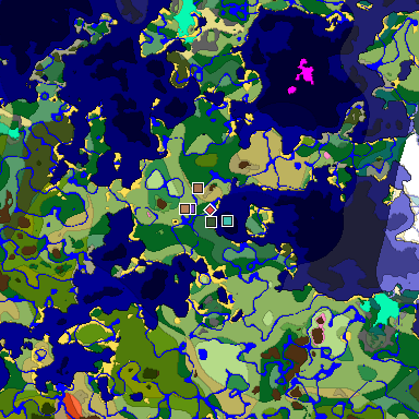 Predicted biome map of Java 1.21.4 seed 764955117478841908 around estimated spawn