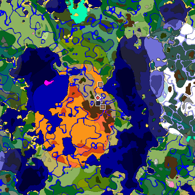 Predicted biome map of Java 1.21.4 seed 8998390417829935560 around estimated spawn