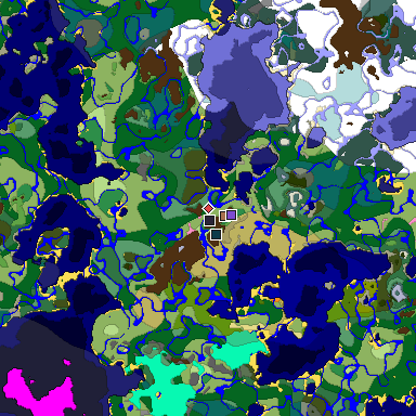 Predicted biome map of Java 1.21.4 seed 7239625976324943777 around estimated spawn