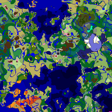 Predicted biome map of Java 1.21.4 seed 4369314112081103918 around estimated spawn