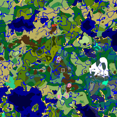 Predicted biome map of Java 1.21.4 seed 8892415826610088907 around estimated spawn