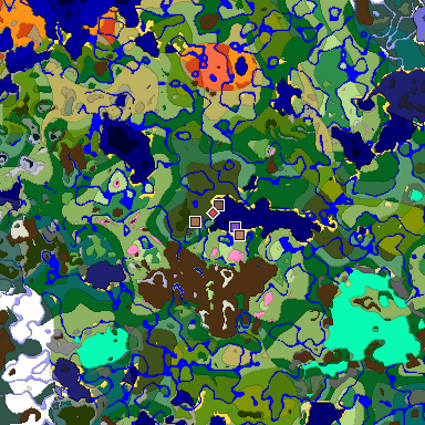 Predicted biome map of Java 1.21.4 seed 1527849040552597481 around estimated spawn