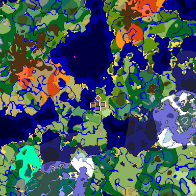 Predicted biome map of Java 1.21.4 seed -1330208681755433772 around estimated spawn
