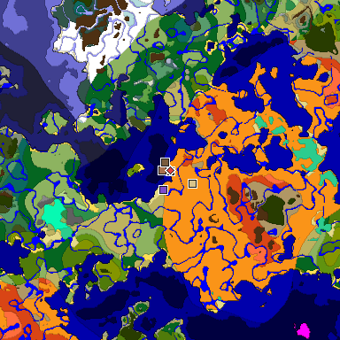 Predicted biome map of Java 1.21.4 seed 5757649028513839822 around estimated spawn