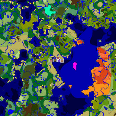 Predicted biome map of Java 1.21.4 seed 25687497746578598 around estimated spawn
