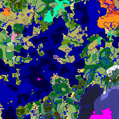 Predicted biome map of Java 1.21.4 seed -4727743805578818422 around estimated spawn