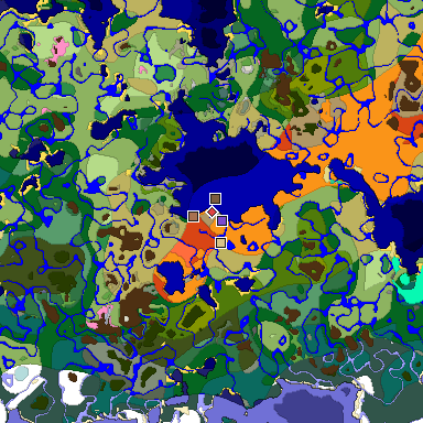 Predicted biome map of Java 1.21.4 seed -5519340342622456862 around estimated spawn