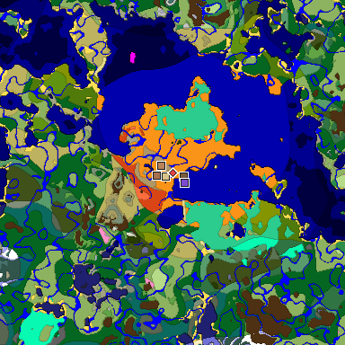 Predicted biome map of Java 1.21.4 seed -4957337527730855310 around estimated spawn