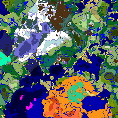 Predicted biome map of Java 1.21.4 seed -5969605578223659643 around estimated spawn