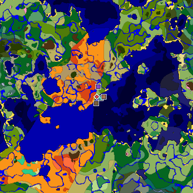 Predicted biome map of Java 1.21.4 seed -5679450340988465042 around estimated spawn