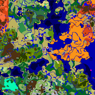 Predicted biome map of Java 1.21.4 seed 1899905030858570402 around estimated spawn