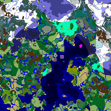 Predicted biome map of Java 1.21.4 seed -2133551225213666660 around estimated spawn