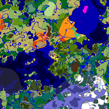 Predicted biome map of Java 1.21.4 seed 3791305371924849802 around estimated spawn