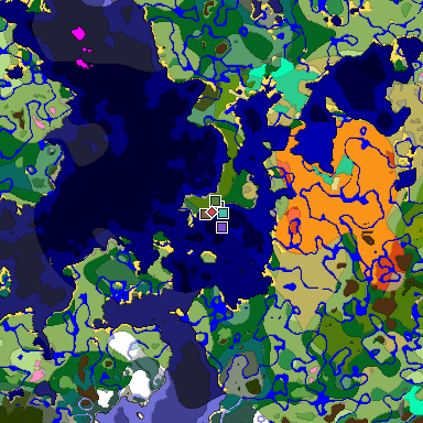 Predicted biome map of Java 1.21.4 seed 3597610192840625446 around estimated spawn