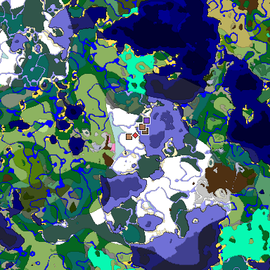 Predicted biome map of Java 1.21.4 seed 7375464060705974117 around estimated spawn