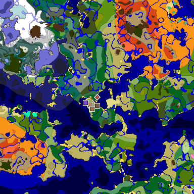 Predicted biome map of Java 1.21.4 seed -1199277974445836524 around estimated spawn