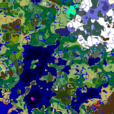 Predicted biome map of Java 1.21.4 seed -8869914600946292055 around estimated spawn
