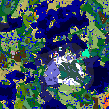 Predicted biome map of Java 1.21.4 seed 5009122824577000187 around estimated spawn