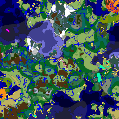 Predicted biome map of Java 1.21.4 seed -4286606689326413359 around estimated spawn