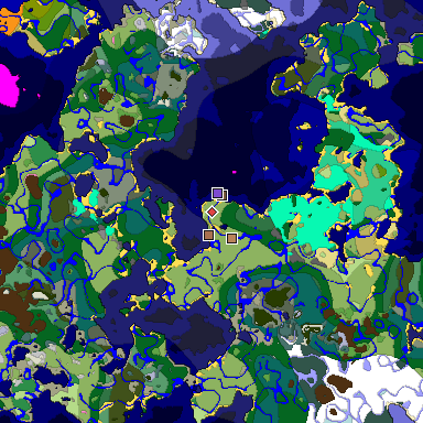 Predicted biome map of Java 1.21.4 seed 8898481658721034328 around estimated spawn