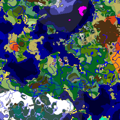 Predicted biome map of Java 1.21.4 seed -228339779154093846 around estimated spawn