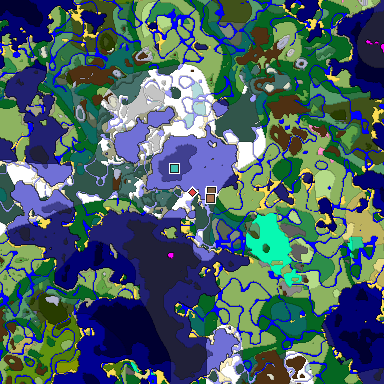 Predicted biome map of Java 1.21.4 seed -2846218882747361121 around estimated spawn