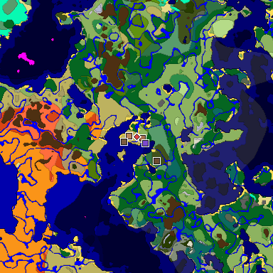 Predicted biome map of Java 1.21.4 seed -6222347364102606365 around estimated spawn