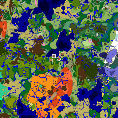 Predicted biome map of Java 1.21.4 seed 2738572600027632550 around estimated spawn