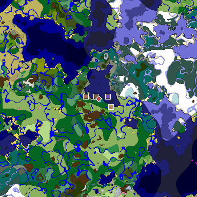 Predicted biome map of Java 1.21.4 seed -3379102487197624608 around estimated spawn