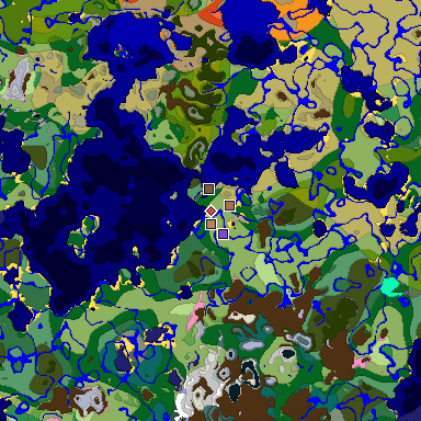Predicted biome map of Java 1.21.4 seed -1460636971707451632 around estimated spawn