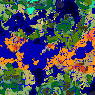 Predicted biome map of Java 1.21.4 seed 3000380383110310974 around estimated spawn