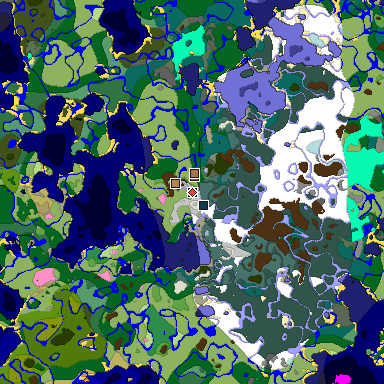 Predicted biome map of Java 1.21.4 seed 2885375503253768103 around estimated spawn