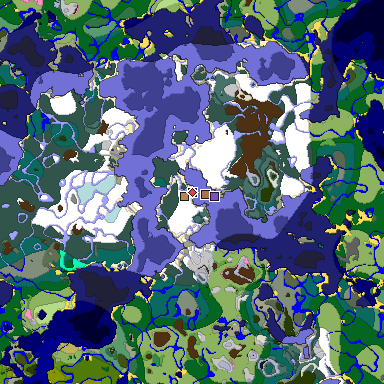 Predicted biome map of Java 1.21.4 seed -3831709160784054551 around estimated spawn