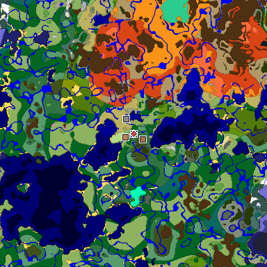 Predicted biome map of Java 1.21.4 seed 1965416401306058095 around estimated spawn