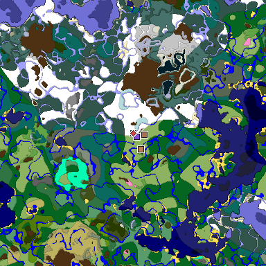 Predicted biome map of Java 1.21.4 seed -5112538997460087571 around estimated spawn
