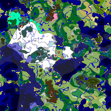 Predicted biome map of Java 1.21.4 seed -4477613121585218173 around estimated spawn