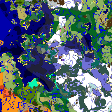 Predicted biome map of Java 1.21.4 seed 3834870684570749068 around estimated spawn
