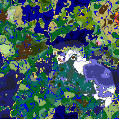 Predicted biome map of Java 1.21.4 seed 3132246667742014905 around estimated spawn
