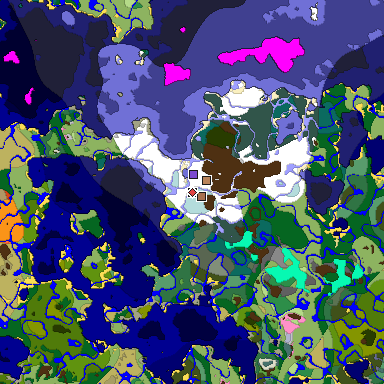 Predicted biome map of Java 1.21.4 seed -2523499236881880258 around estimated spawn