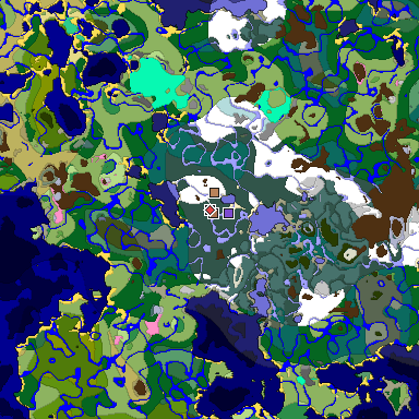 Predicted biome map of Java 1.21.4 seed -5077754467364301180 around estimated spawn