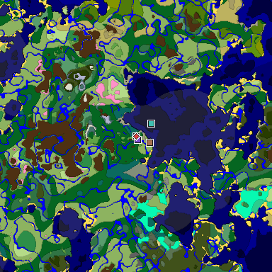 Predicted biome map of Java 1.21.4 seed -4590950227788505409 around estimated spawn