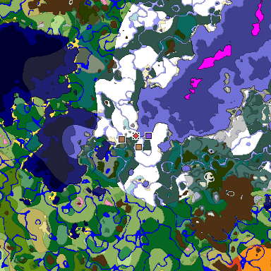 Predicted biome map of Java 1.21.4 seed 3745297386024165659 around estimated spawn