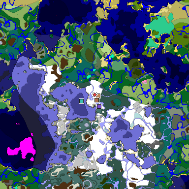 Predicted biome map of Java 1.21.4 seed -7262122932012598386 around estimated spawn