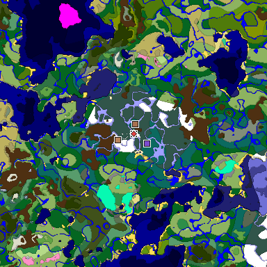 Predicted biome map of Java 1.21.4 seed -8899020366344461438 around estimated spawn