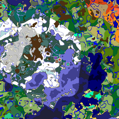 Predicted biome map of Java 1.21.4 seed 1397276014583069800 around estimated spawn