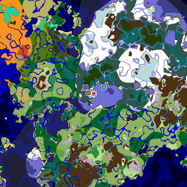 Predicted biome map of Java 1.21.4 seed 7641801364836260428 around estimated spawn