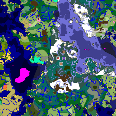 Predicted biome map of Java 1.21.4 seed 8599663143151325913 around estimated spawn