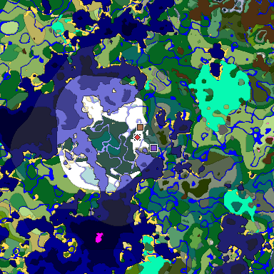 Predicted biome map of Java 1.21.4 seed 345057952089808112 around estimated spawn